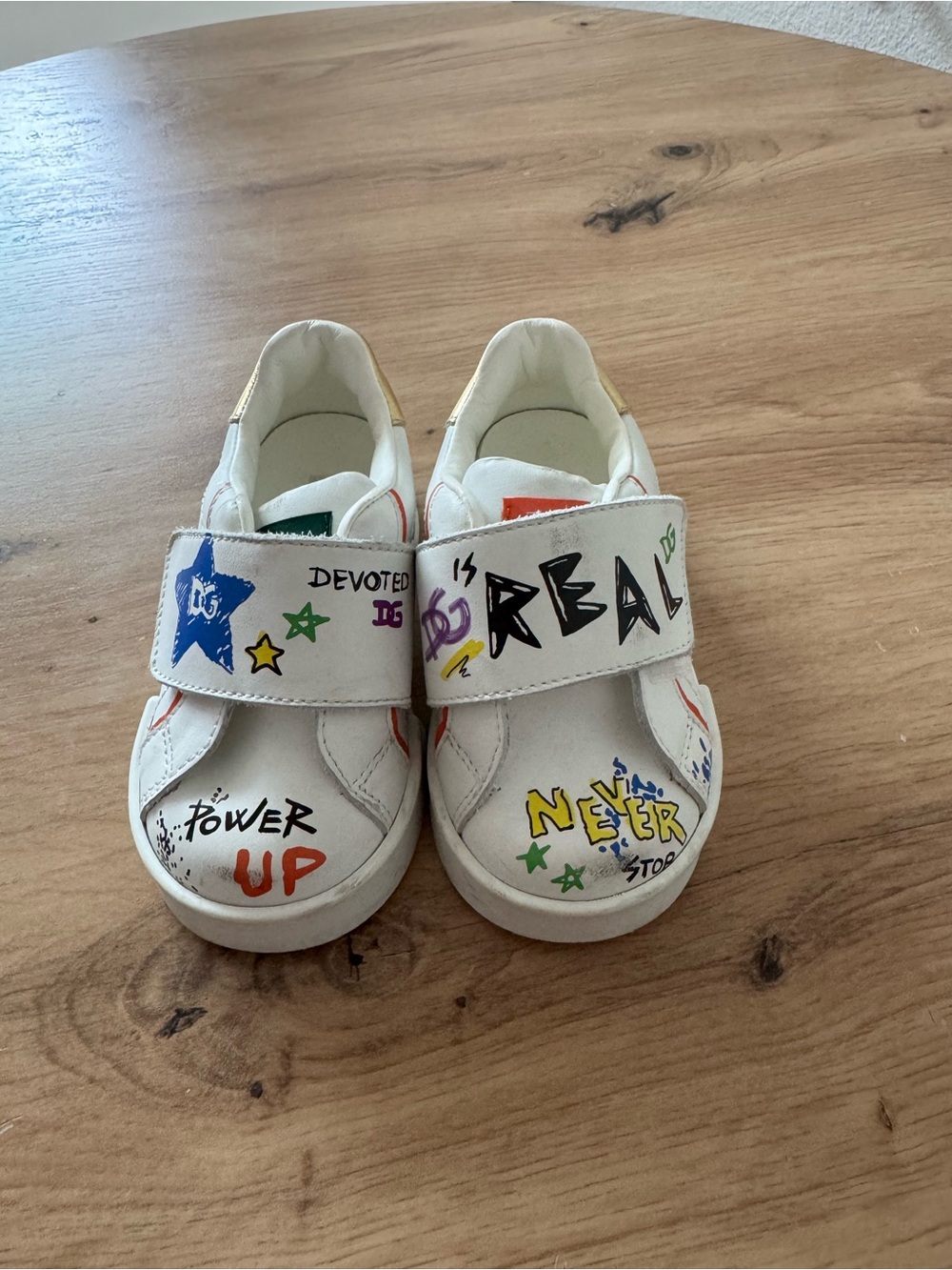 Dolce & Gabbana White Kids' Graffiti-Print Hook & Loop Sneakers